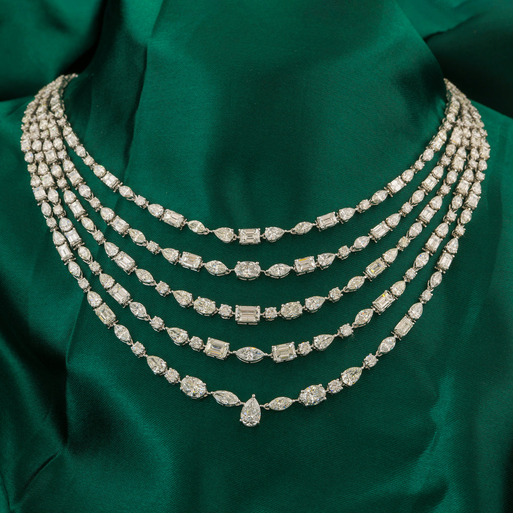 Multi Strand Fine Gold Diamond Statement Necklace