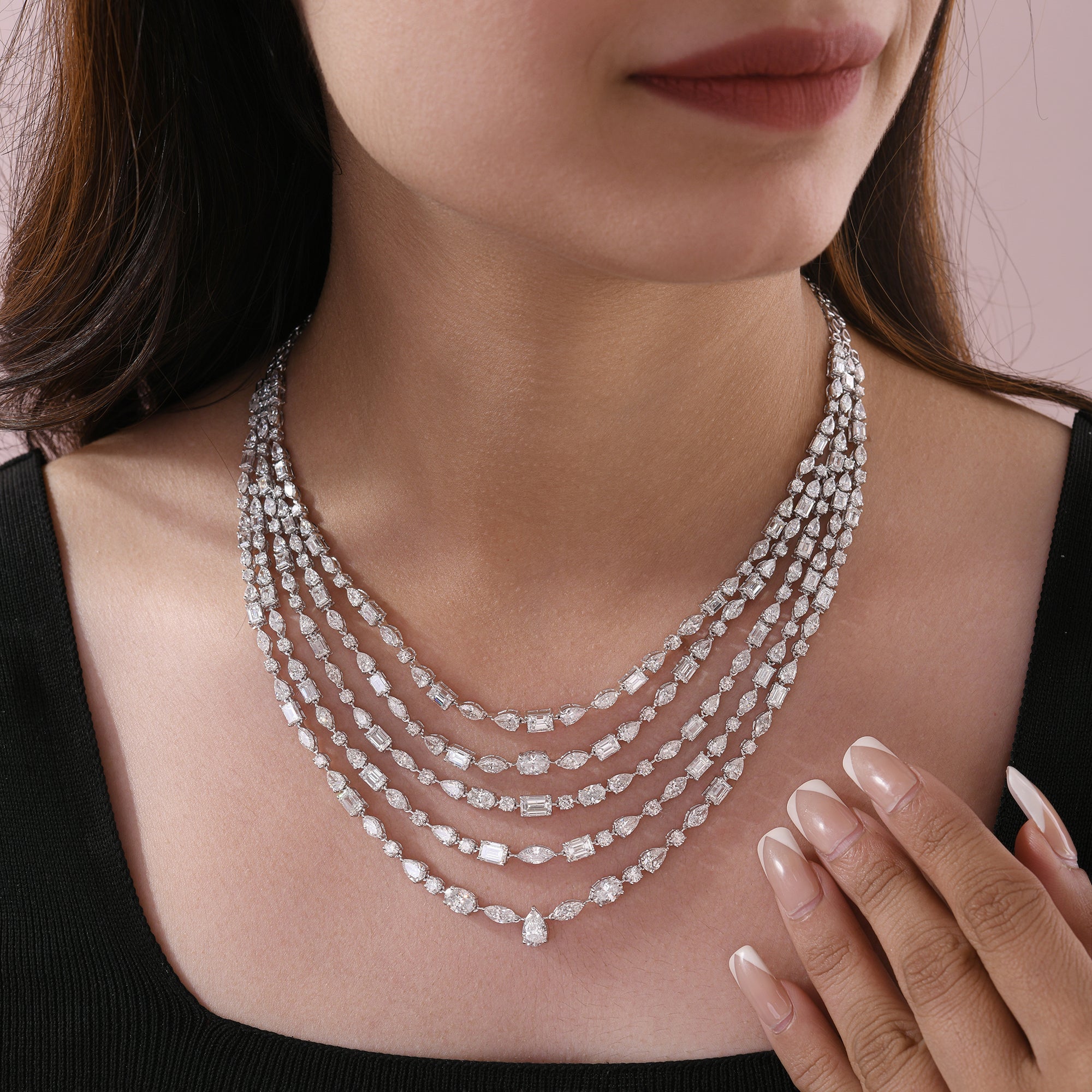 Multi Strand Fine Gold Diamond Statement Necklace