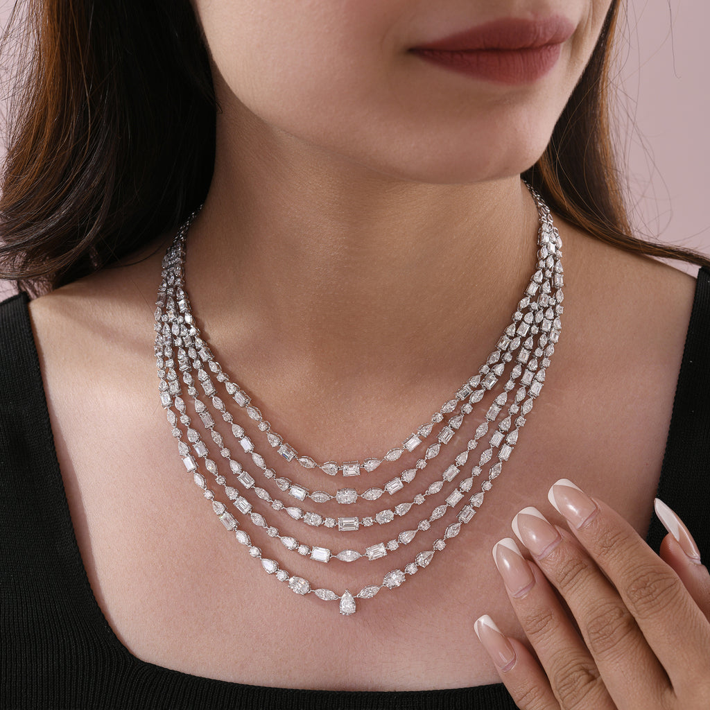 Multi Strand Fine Gold Diamond Statement Necklace