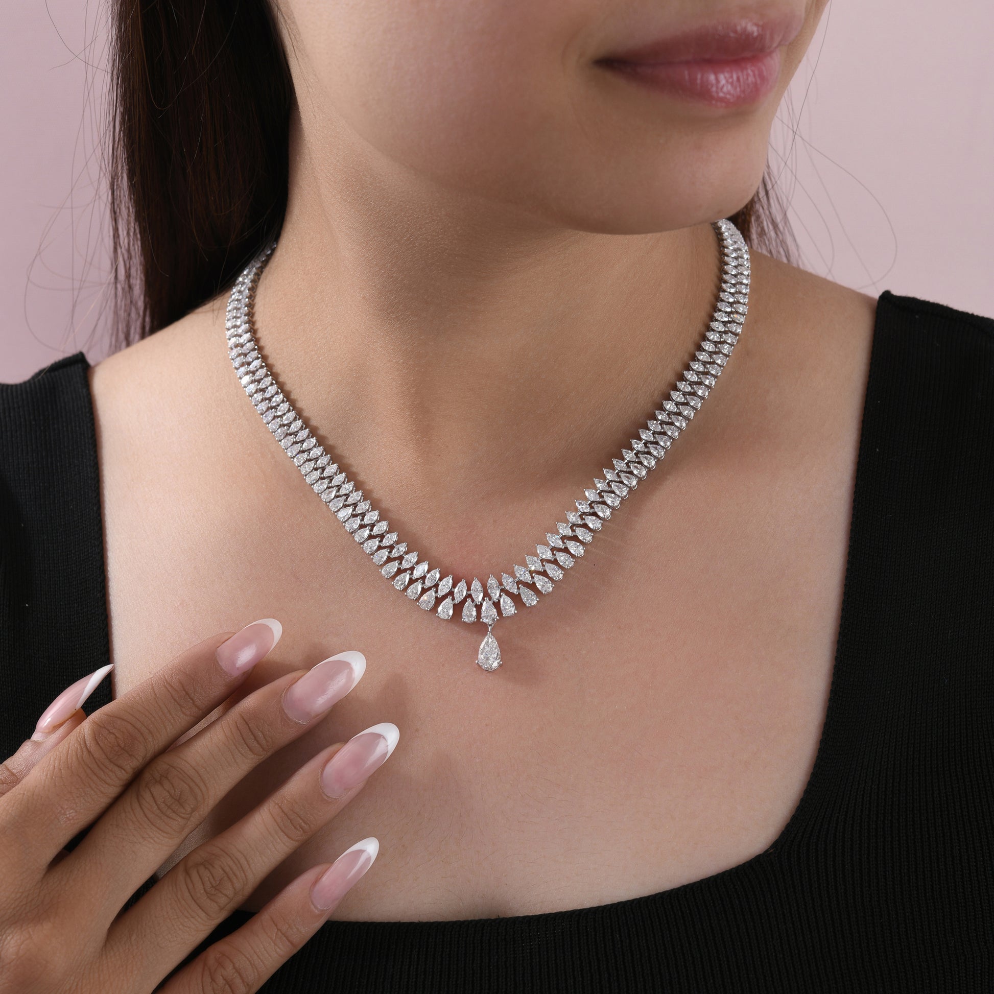 Statement Marquise Pear Cut Natural Diamond Wedding Necklace in Fine Gold