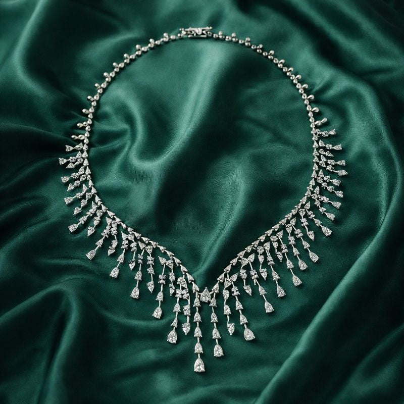 Natural Pear Shaped Diamond Wedding Necklace in Fine Gold