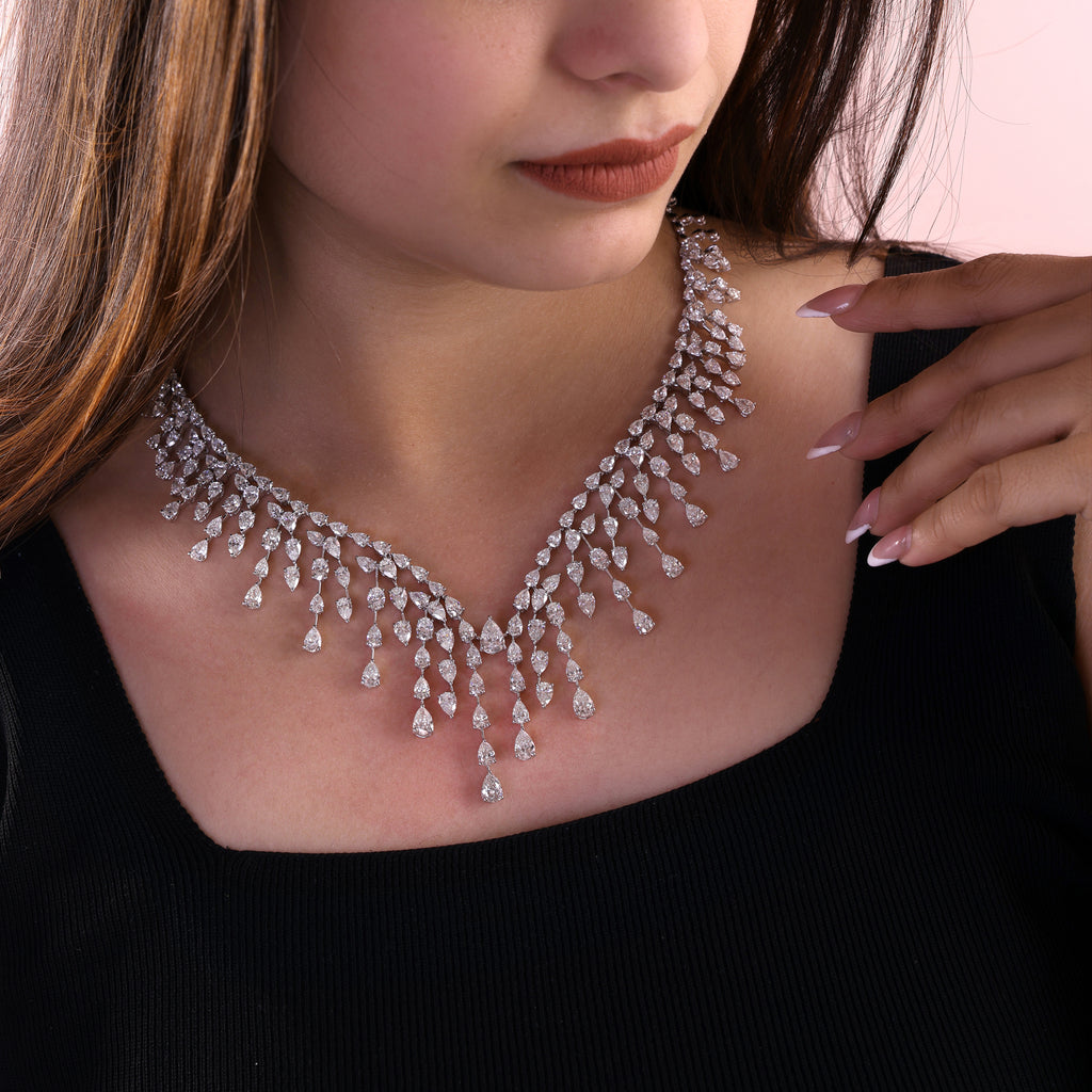 Natural Pear Shaped Diamond Wedding Necklace in Fine Gold