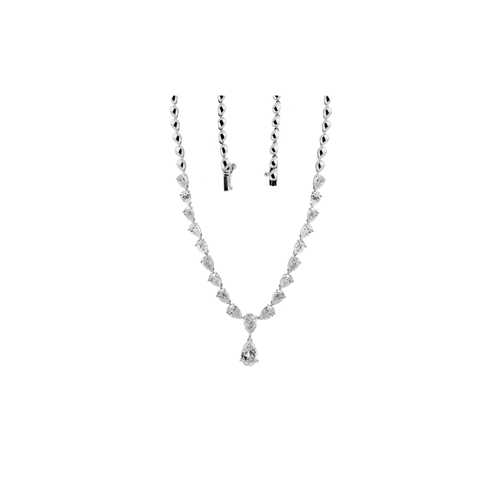 Exquisite Pear Cut Natural Diamond Drop Necklace in Fine Gold