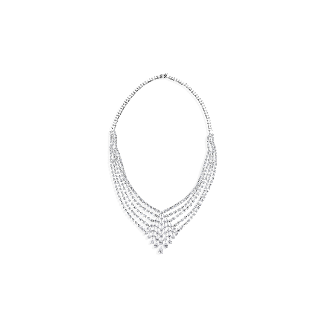 Statement Round Pear Cut Diamond Layered Necklace