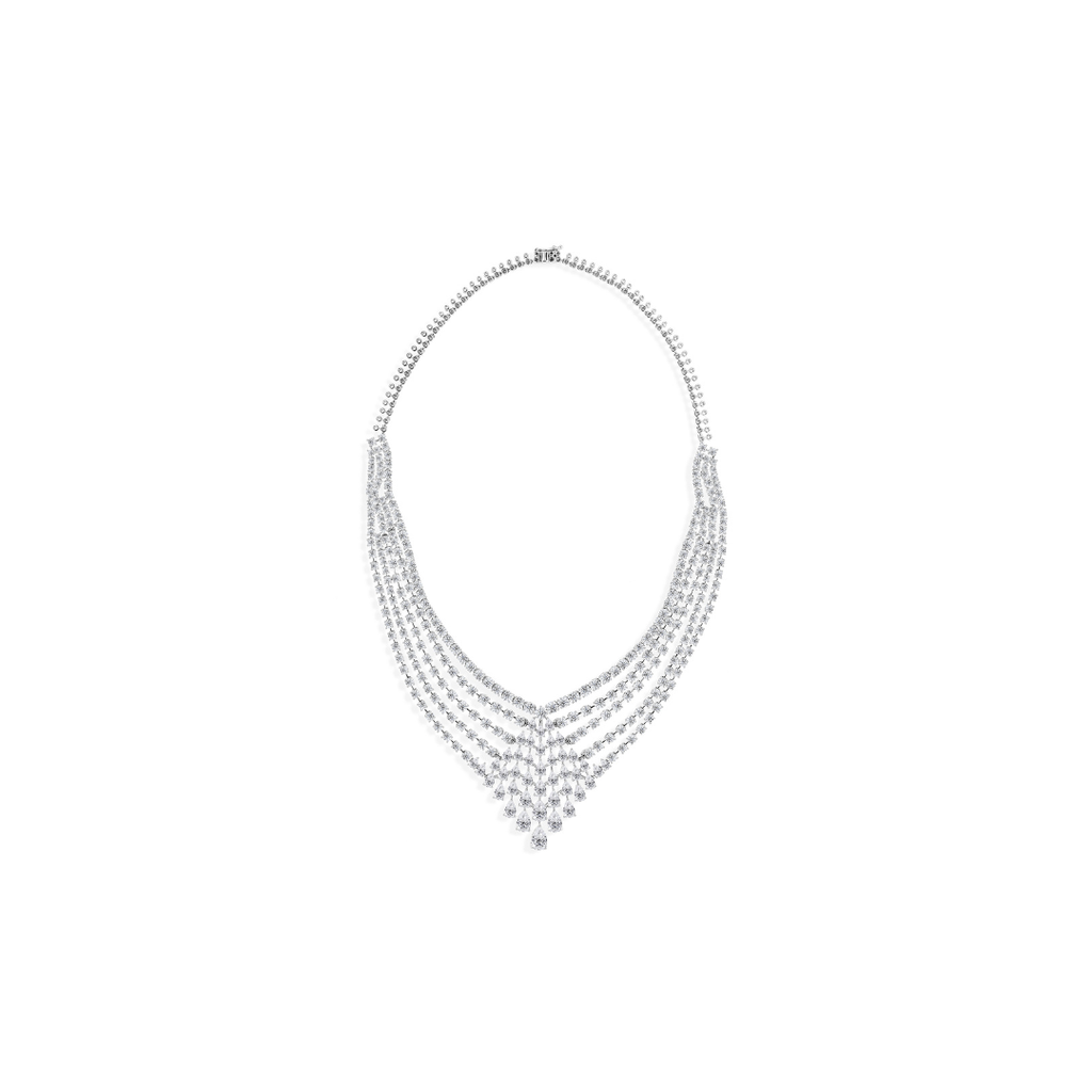 Statement Round Pear Cut Diamond Layered Necklace