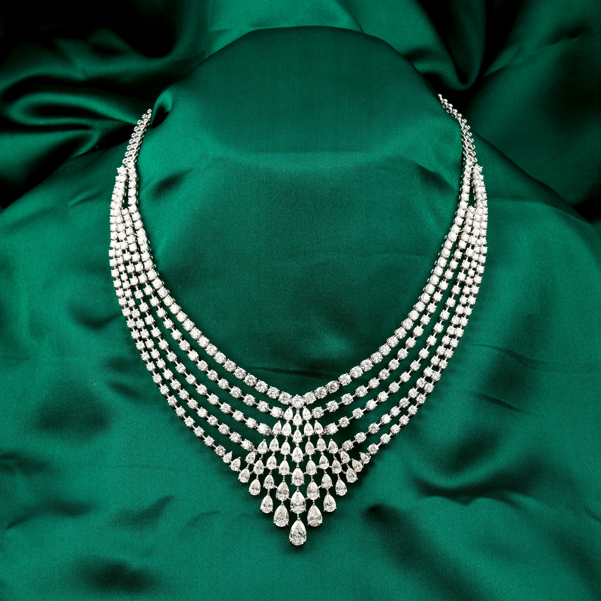 Statement Round Pear Cut Diamond Layered Necklace