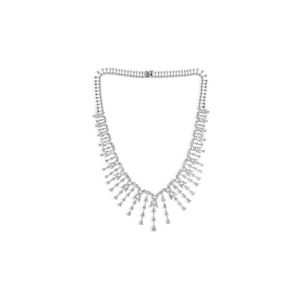 Designer Fine Gold Necklace with Dangling Pear Emerald Cut Diamond