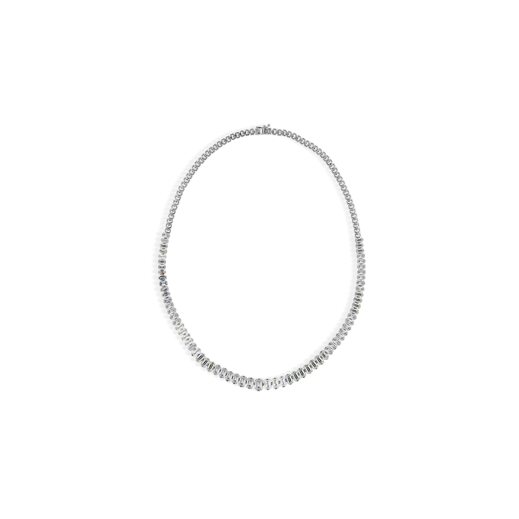 Minimalist Emerald Cut Natural Diamond Tennis Necklace in Fine Gold