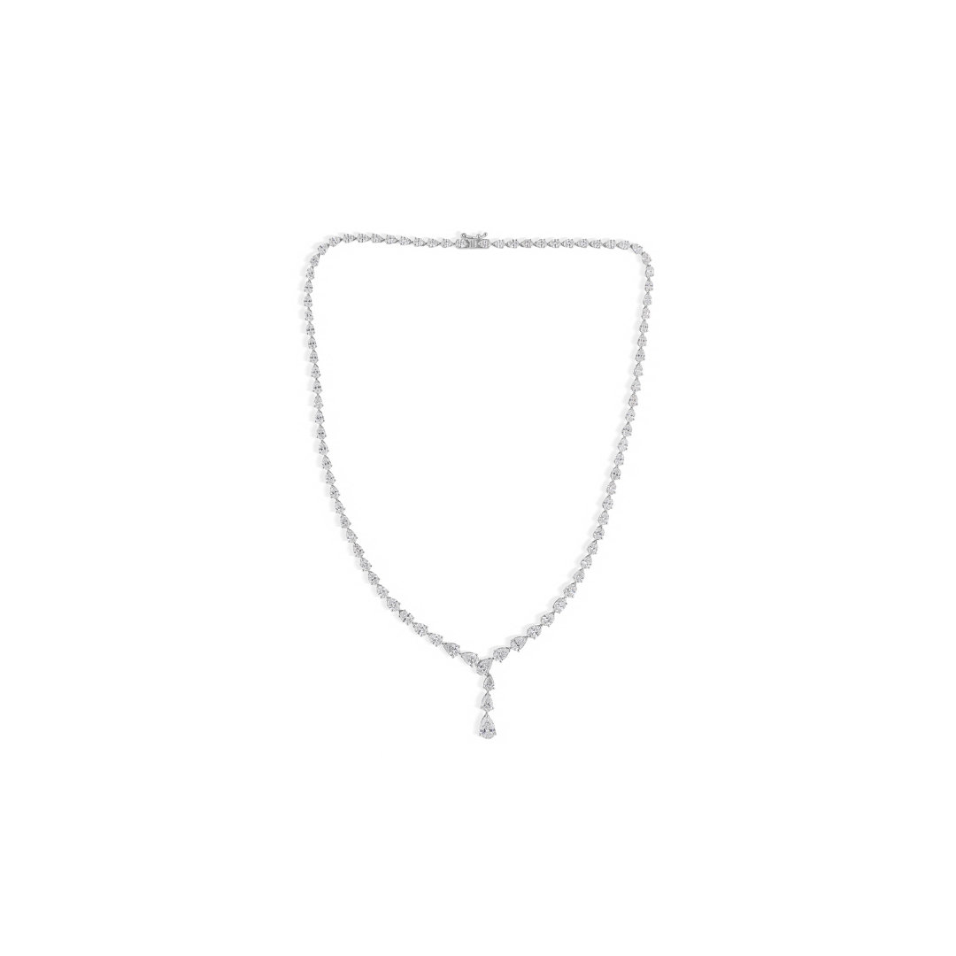 Timeless Pear Cut Natural Diamond Y Drop Necklace in Fine Gold