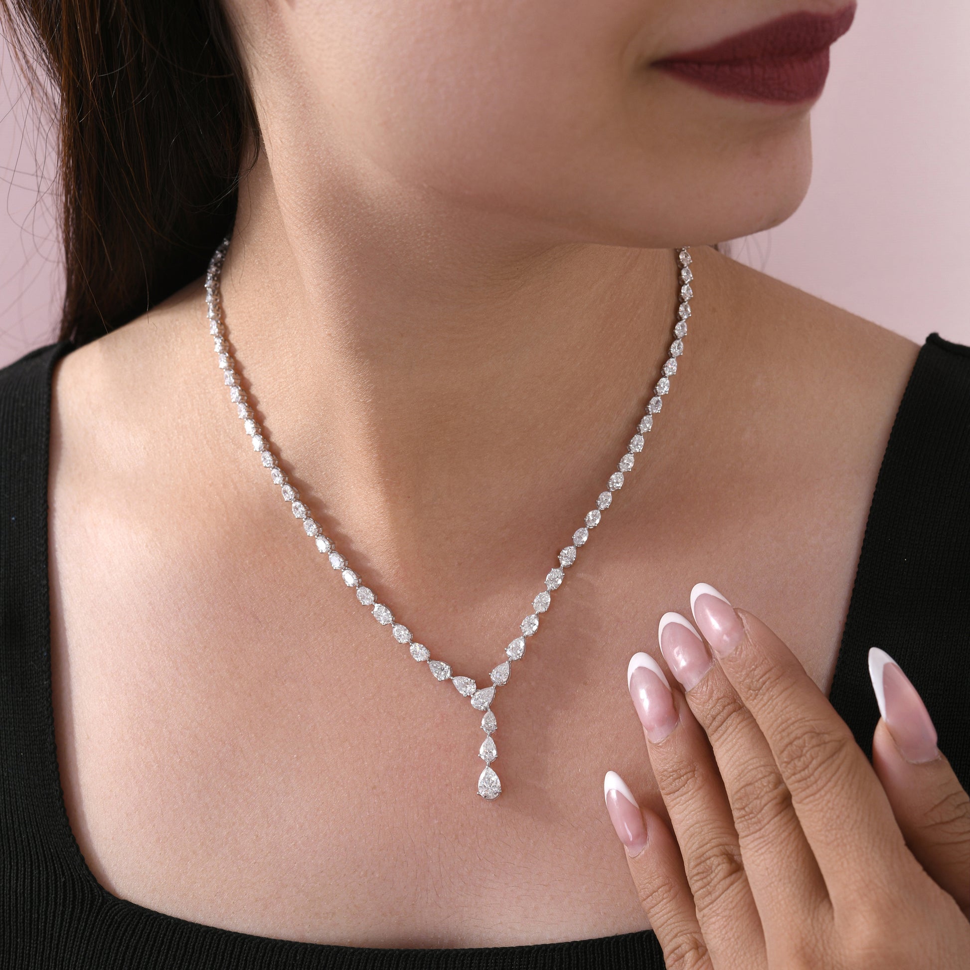 Timeless Pear Cut Natural Diamond Y Drop Necklace in Fine Gold