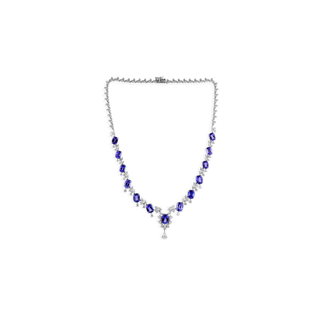 Luxury Cushion Cut Tanzanite Necklace with Diamond Accents