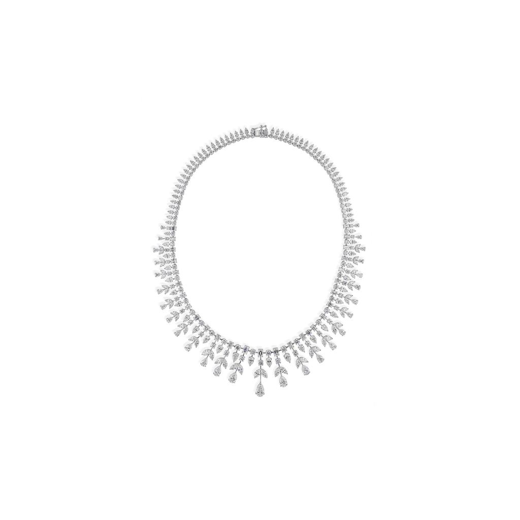 Handcrafted Pear Cut Natural Diamond Motif Fine Gold Necklace