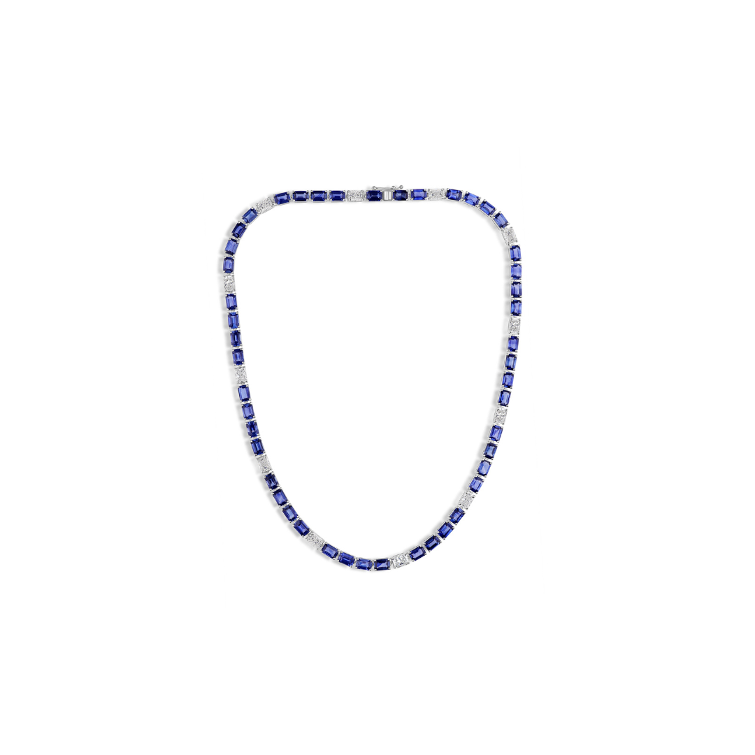Diamond Tennis Necklace 6ct Sapphire Natural 14K Gold
