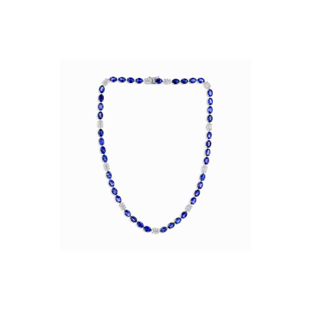 Oval Blue Sapphire and Diamond Tennis Necklace in Fine Gold Jewelry