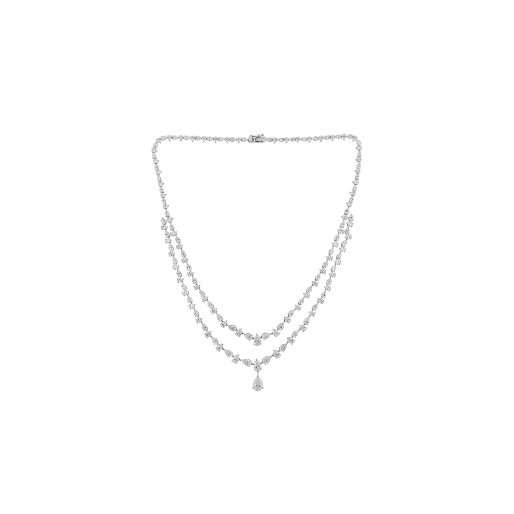 Double Strand Pear Oval Cut Diamond Drop Necklace in Fine Gold