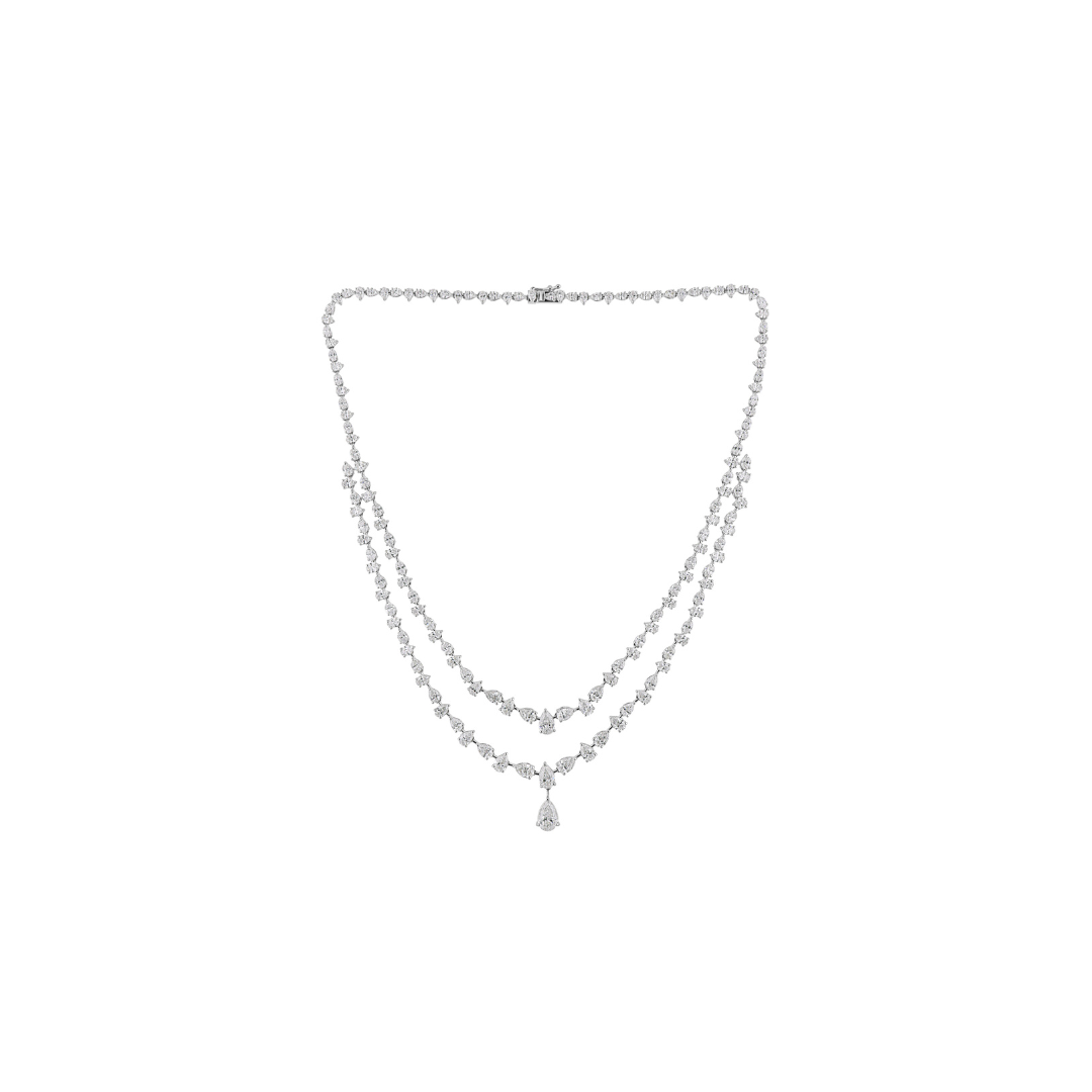 Double Strand Pear Oval Cut Diamond Drop Necklace in Fine Gold