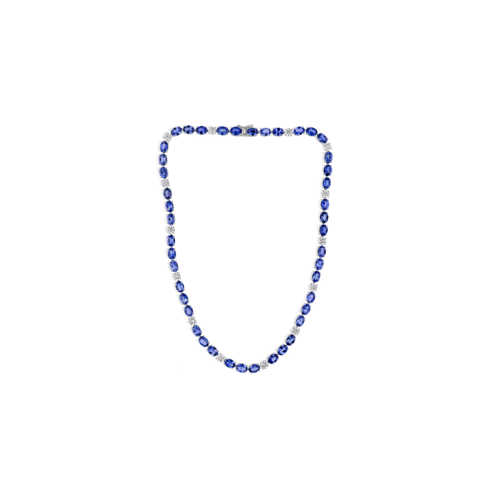 Diamond Tennis Necklace Sapphire Natural 14K Gold