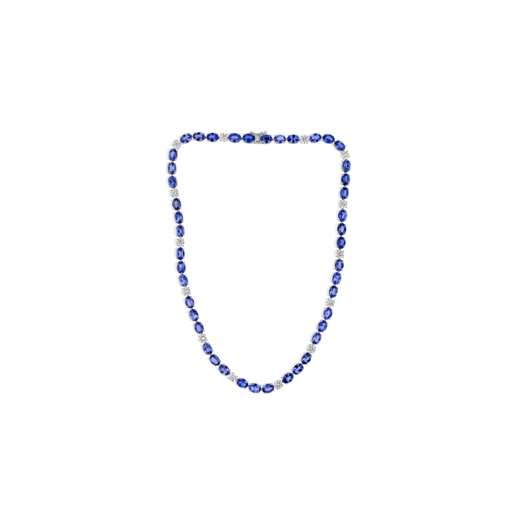 Diamond Tennis Necklace Sapphire Natural 14K Gold