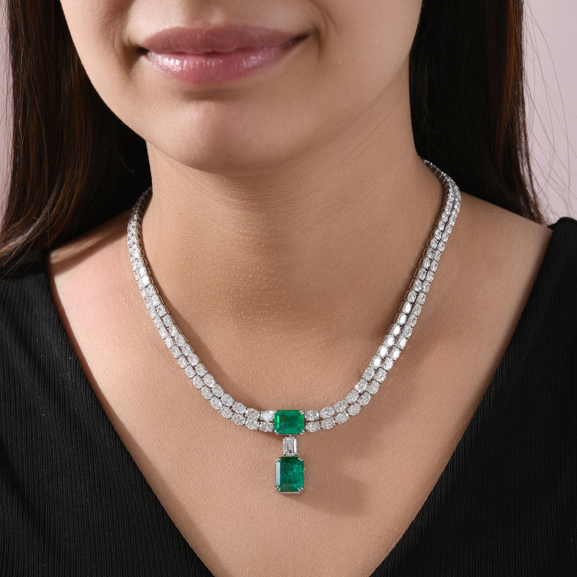 Diamond Necklace Emerald Natural Bridal 14K Gold