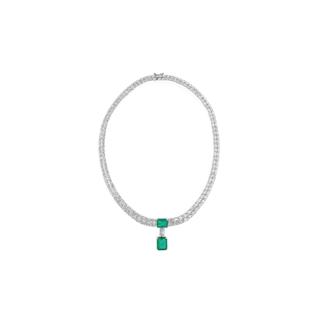 Diamond Necklace Emerald Natural Bridal 14K Gold