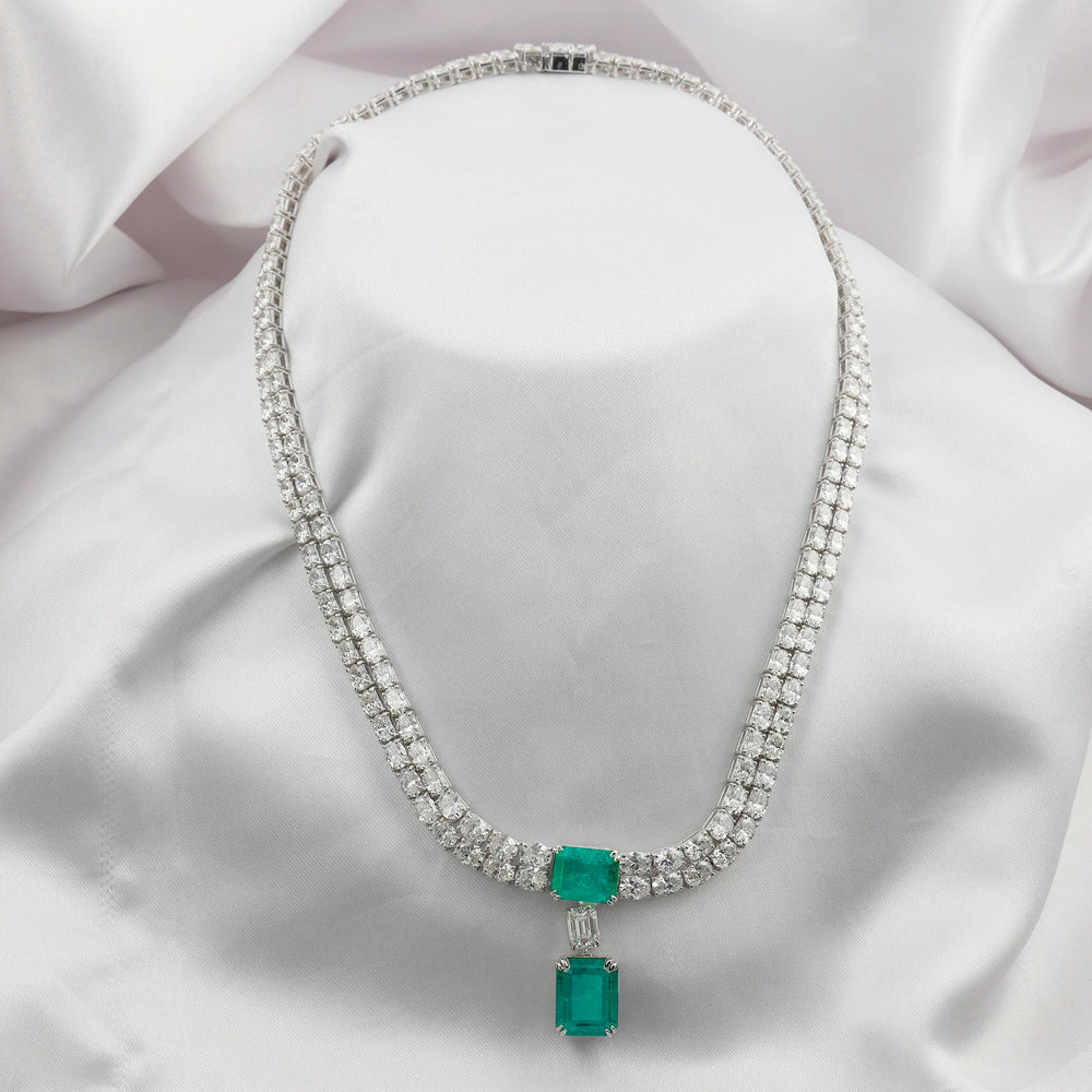 Statement Natural Zambian Emerald Diamond Bridal Necklace handcrafted Zambian emerald and diamond bridal necklace with certified natural gemstones
