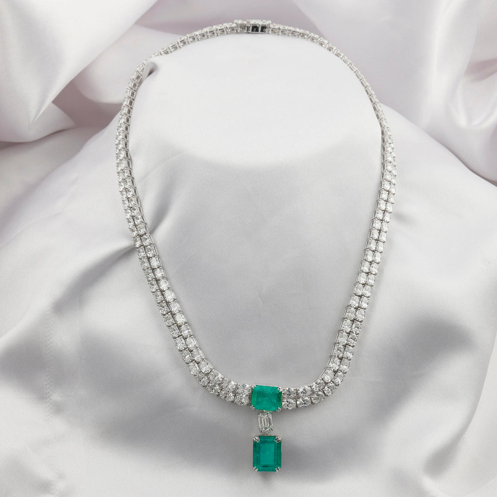 Diamond Necklace Emerald Natural Bridal 14K Gold