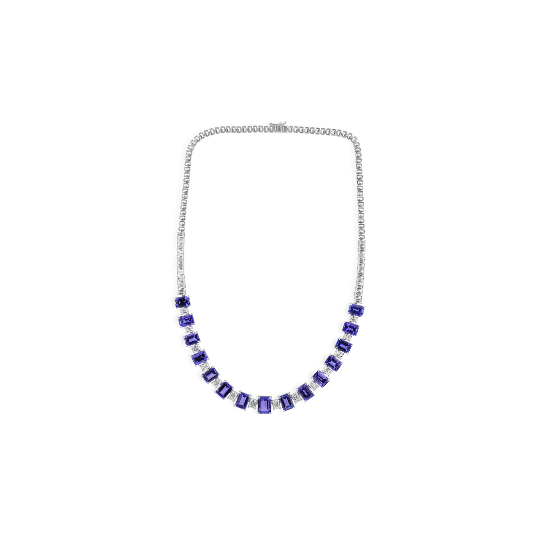 Exclusive Emerald Cut Tanzanite Diamond Necklace in Fine Gold
