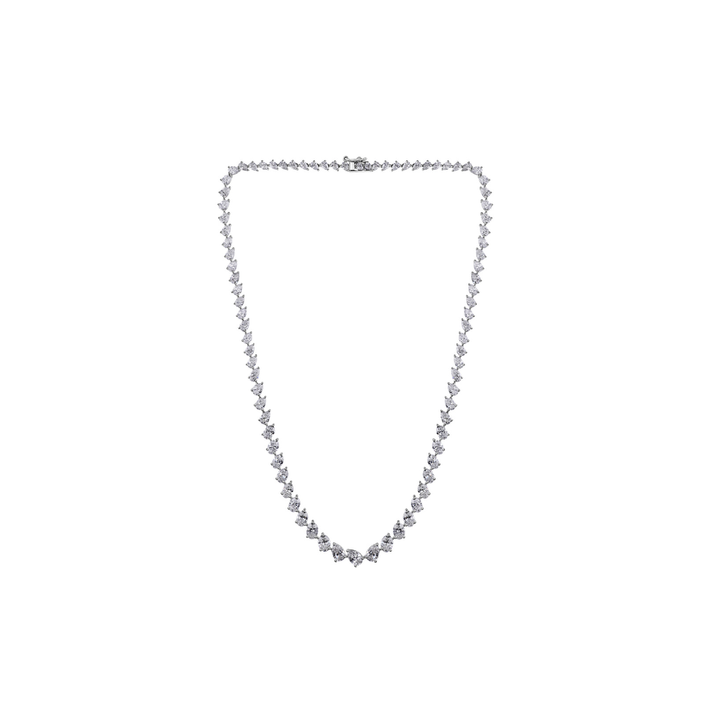 Natural Pear Oval Cut Diamond Tennis Necklace in Fine Gold