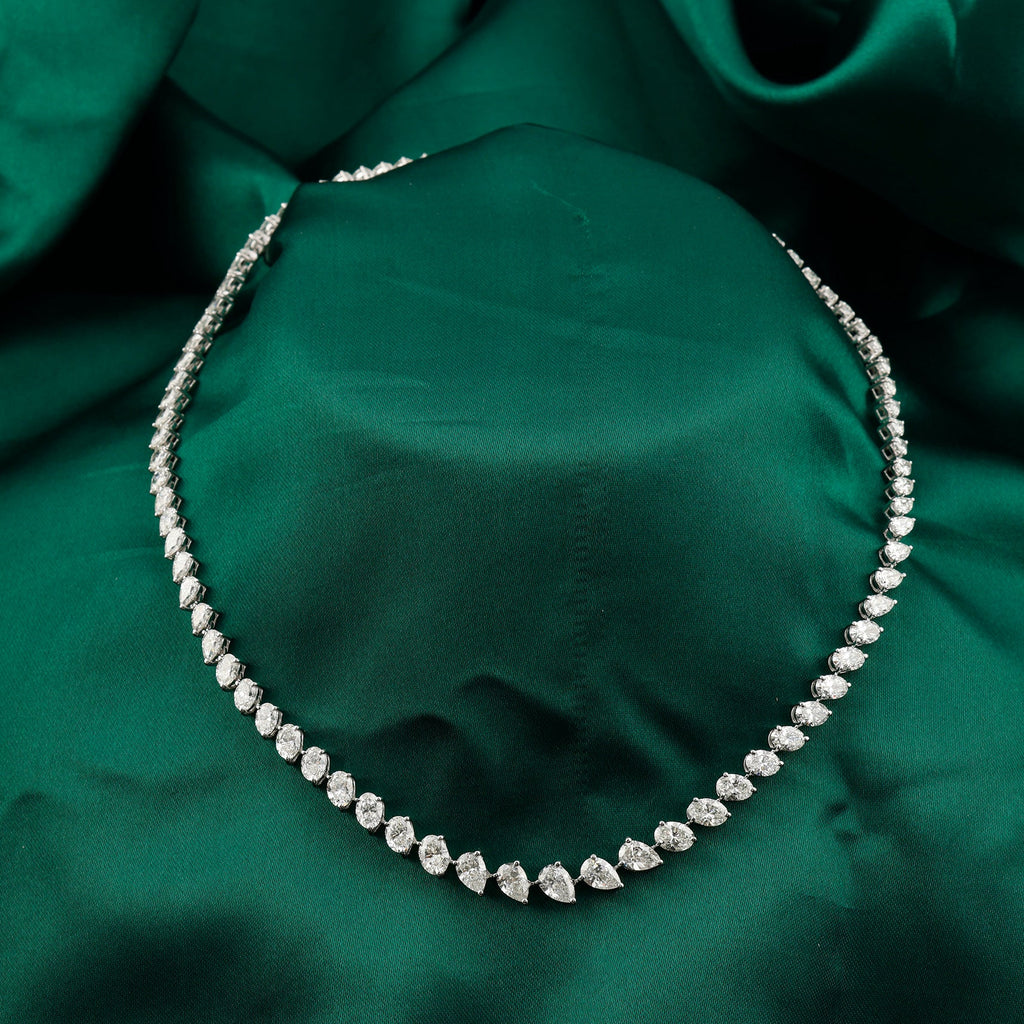 Natural Pear Oval Cut Diamond Tennis Necklace in Fine Gold