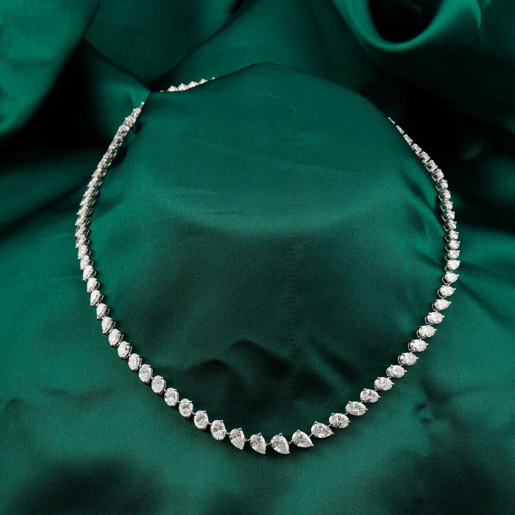 Diamond Tennis Necklace 18ct Natural Pear Oval 14K Gold