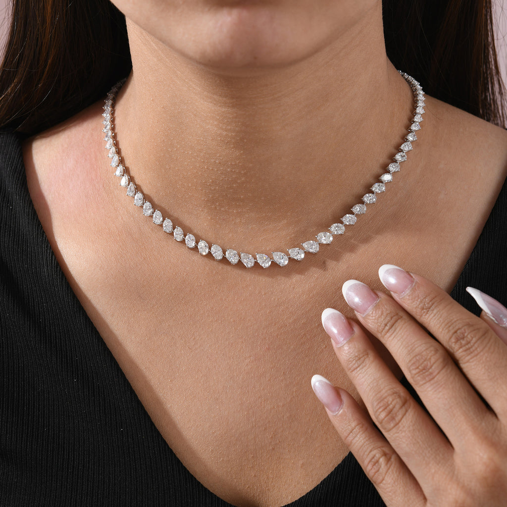 Natural Pear Oval Cut Diamond Tennis Necklace in Fine Gold
