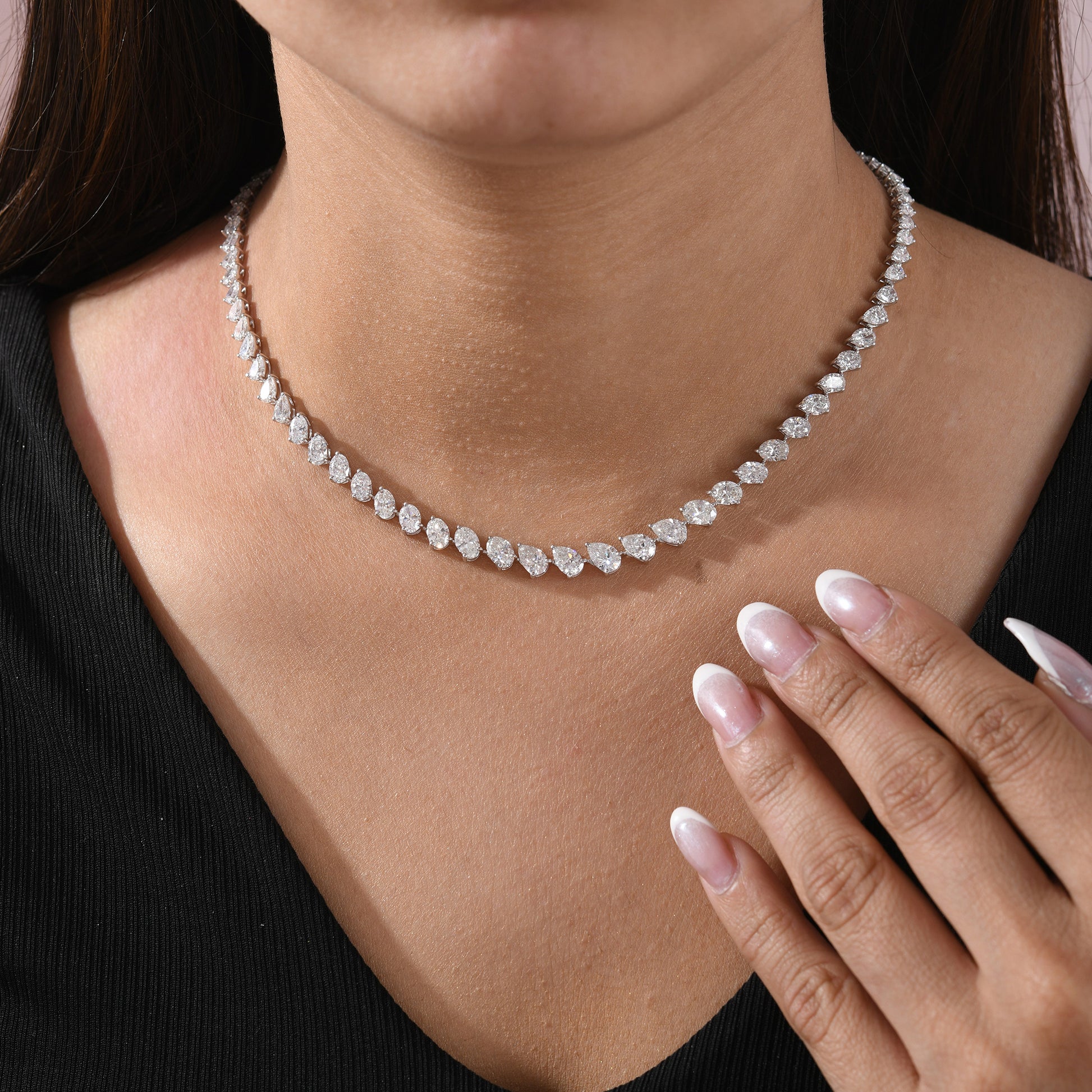 Diamond Tennis Necklace 18ct Natural Pear Oval 14K Gold