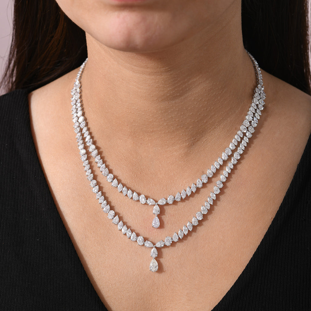 Diamond Statement Necklace 30ct Natural Mixed Cut 14K Gold