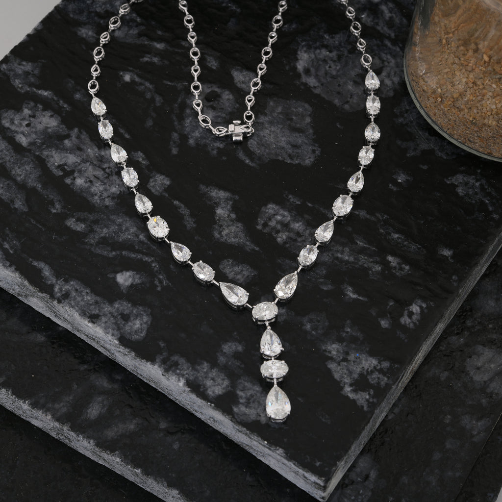 14.2 Ct. SI/HI Pear Oval Cut Diamond Lariat Y Chain Necklace