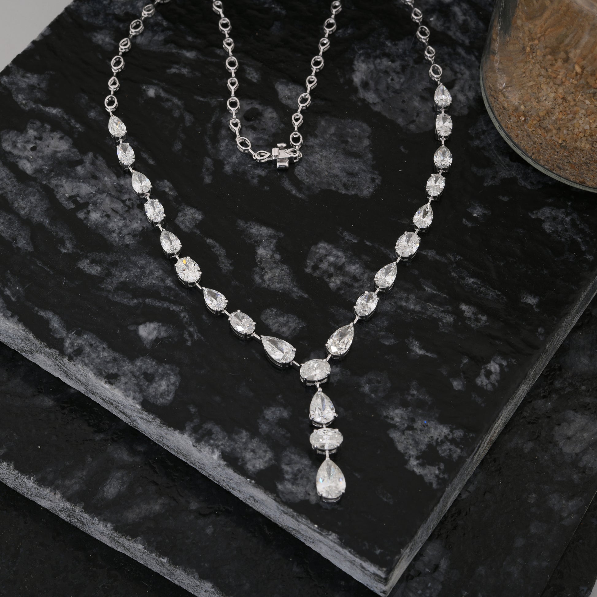 14.2 Ct. SI/HI Pear Oval Cut Diamond Lariat Y Chain Necklace