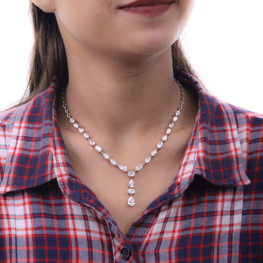 14.2 Ct. SI/HI Pear Oval Cut Diamond Lariat Y Chain Necklace