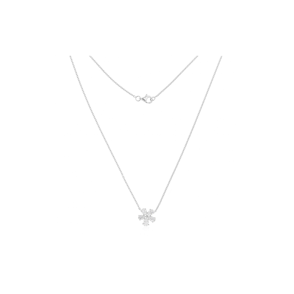 1.12 Ct SI/HI Pear Cut Diamond Floral Dainty Charm Pendant Necklace