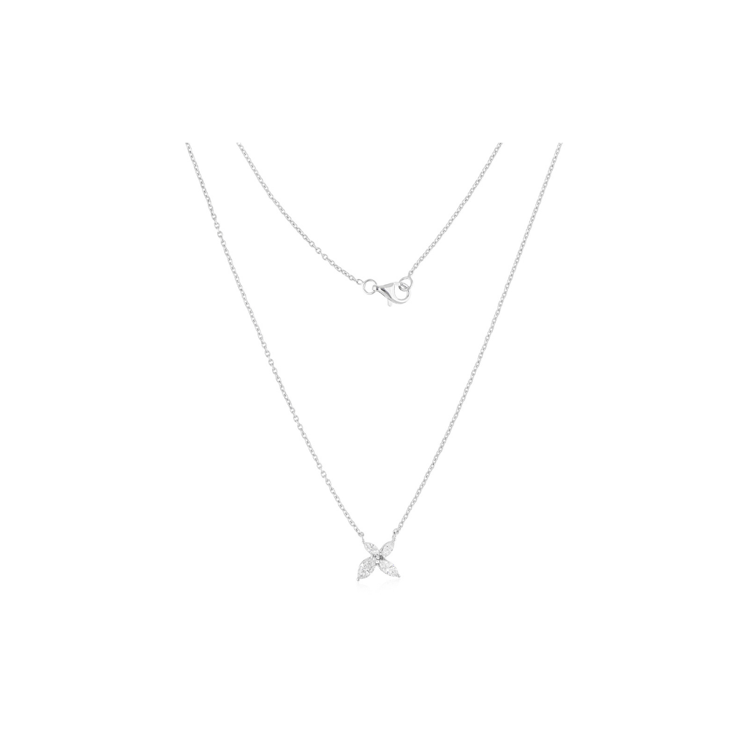 Natural Marquise Cut Diamond Floral Pendant Necklace