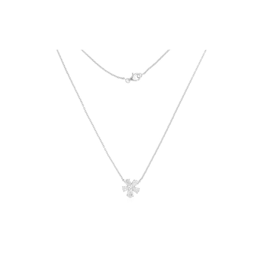 1.05 Ct. Natural Pear Cut Diamond Flower Charm Pendant Necklace