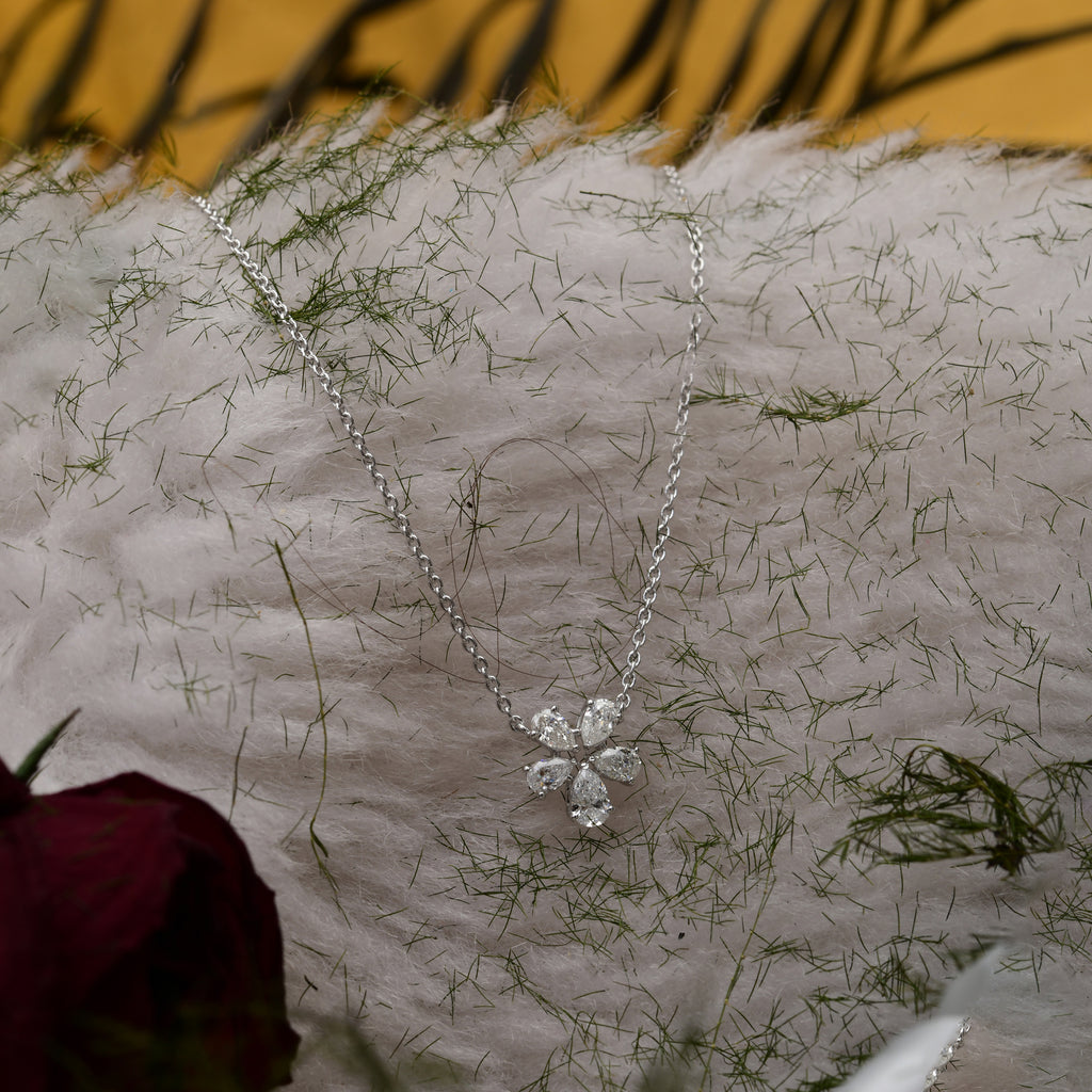 1.05 Ct. Natural Pear Cut Diamond Flower Charm Pendant Necklace