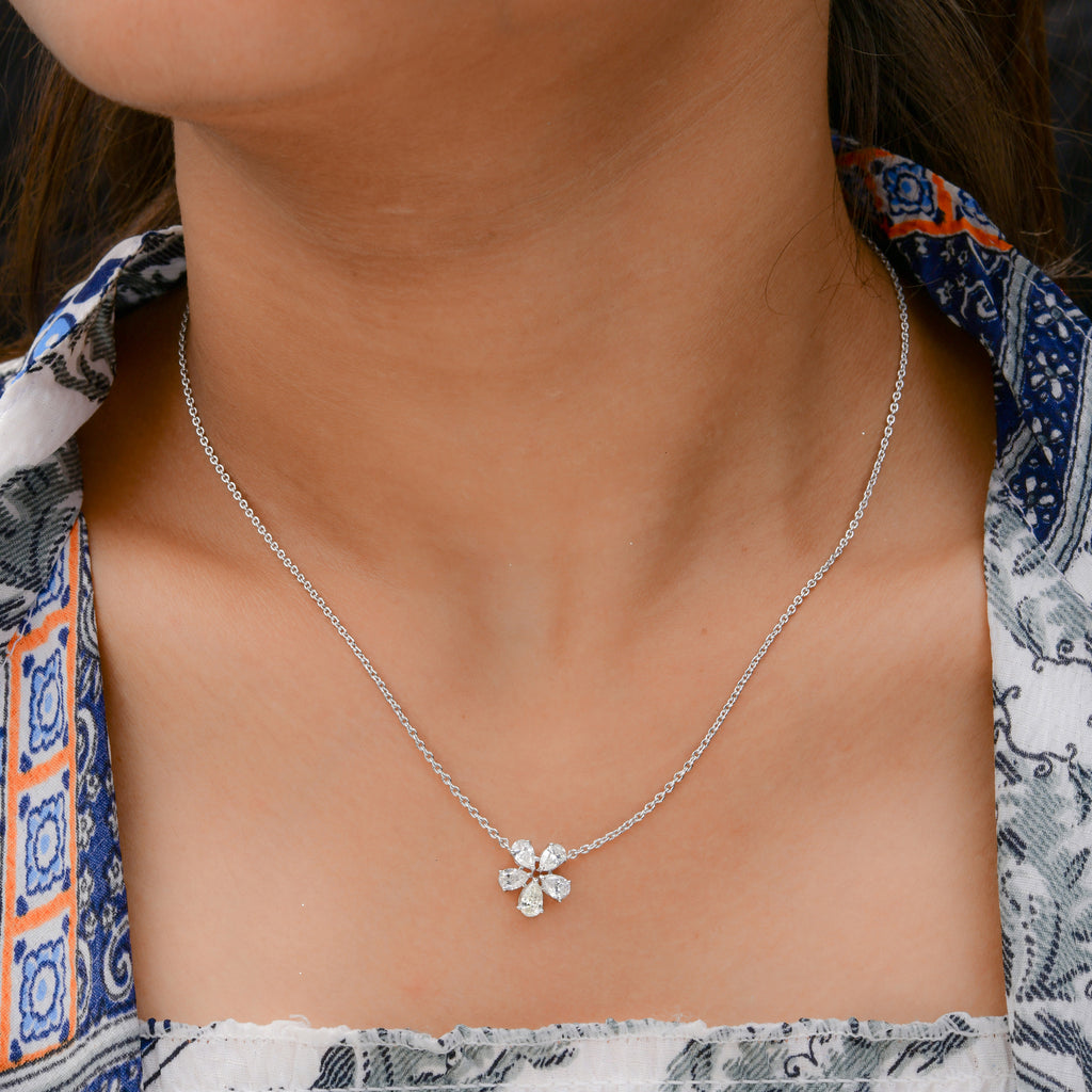 1.05 Ct. Natural Pear Cut Diamond Flower Charm Pendant Necklace