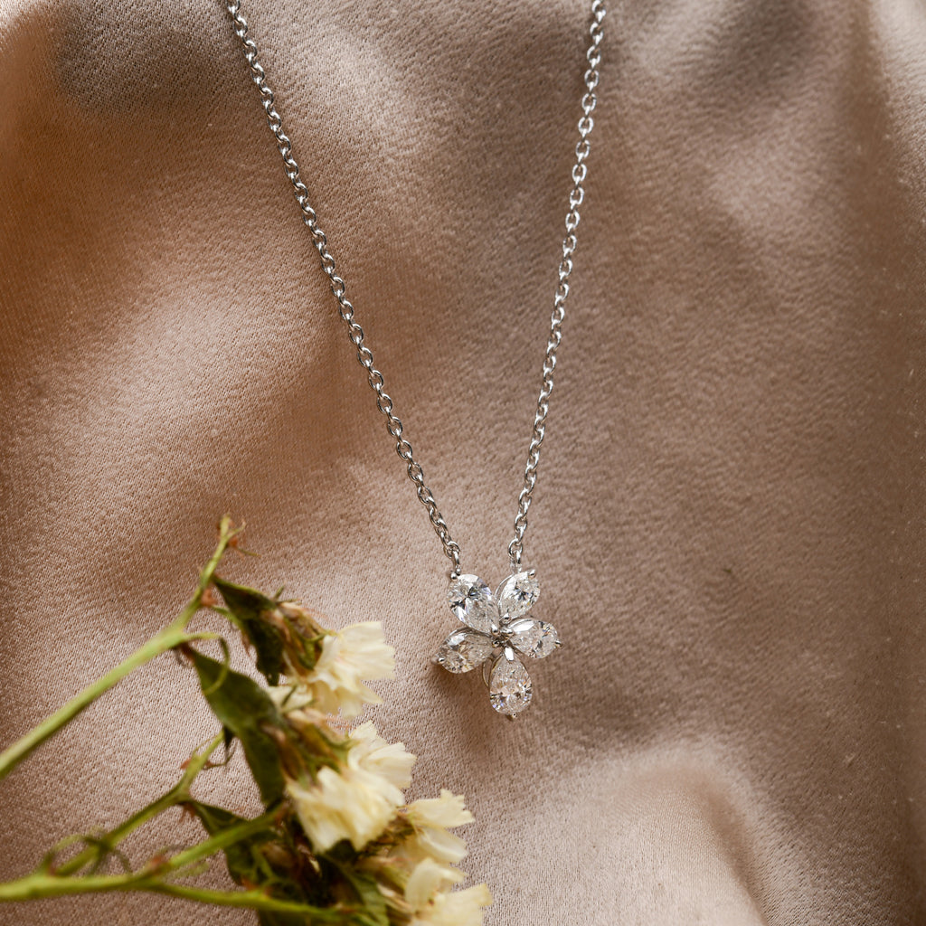 0.51 Ct. Natural Pear Cut Diamond Blossoming Floral Minimalist Pendant Necklace