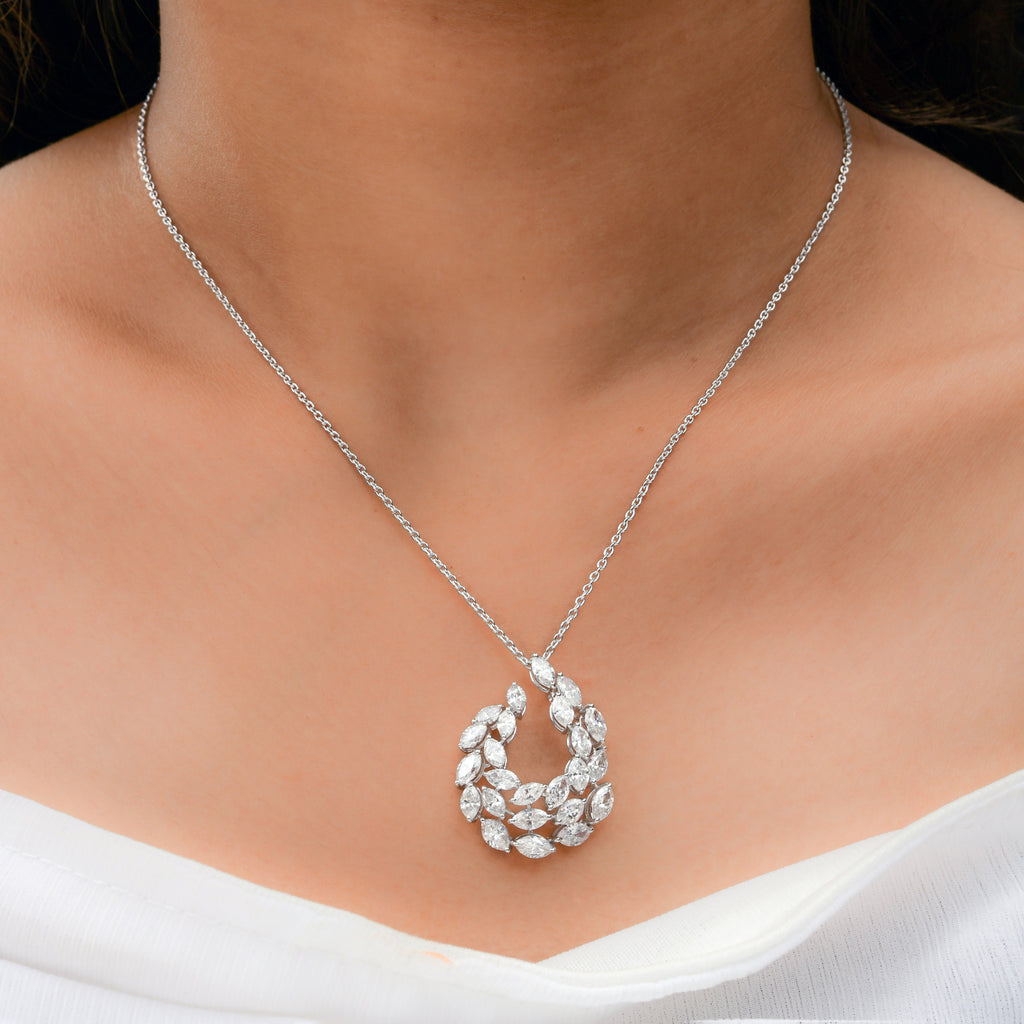 4.11 Ct Natural Marquise Cut Diamond Cluster Pendant Necklace for Her