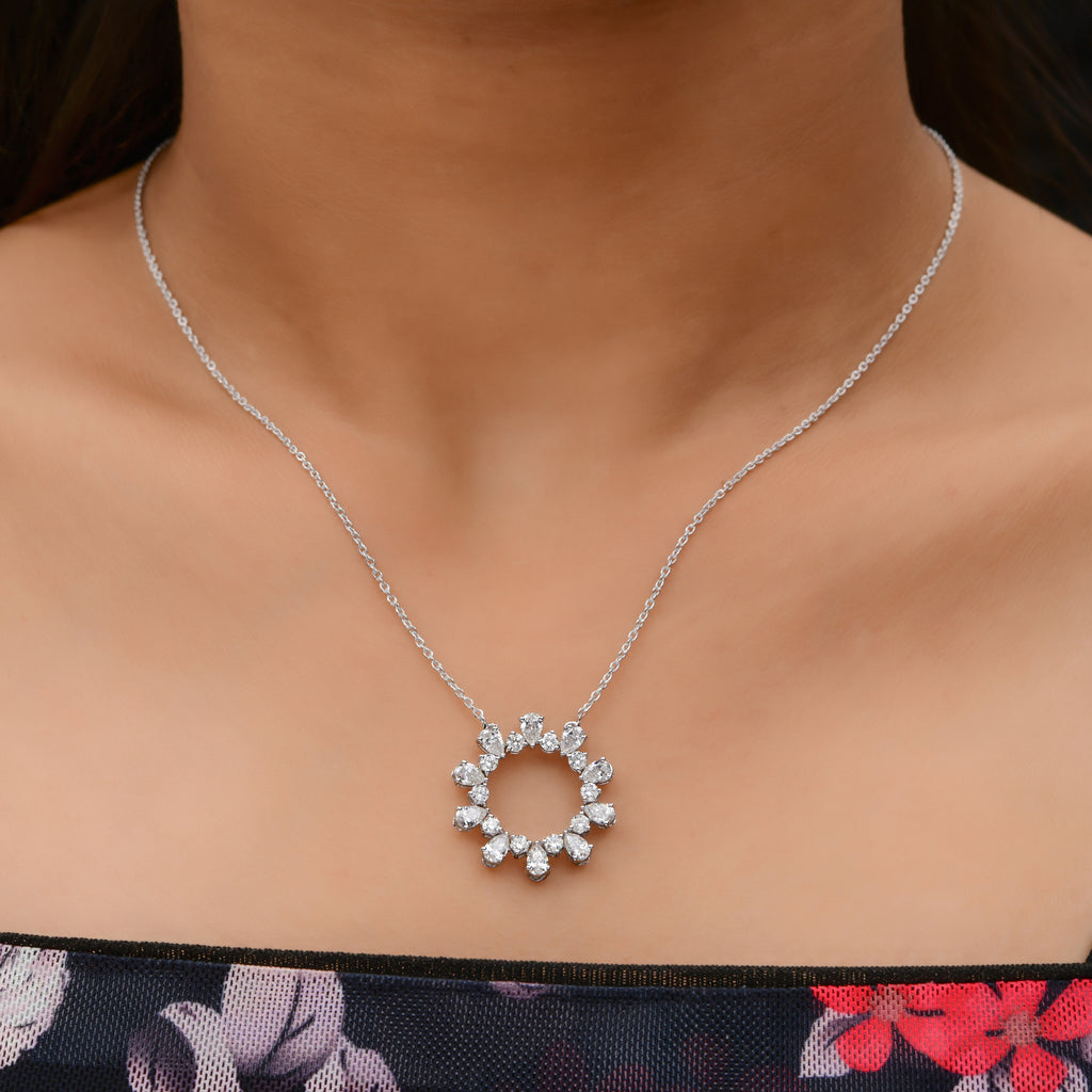 1.75 Ct HI/SI Round Pear Cut Natural Diamond Circle Pendant Necklace