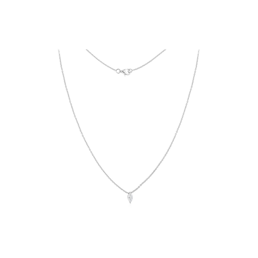Minimalist Fine Gold Marquise Cut Diamond Pendant Necklace