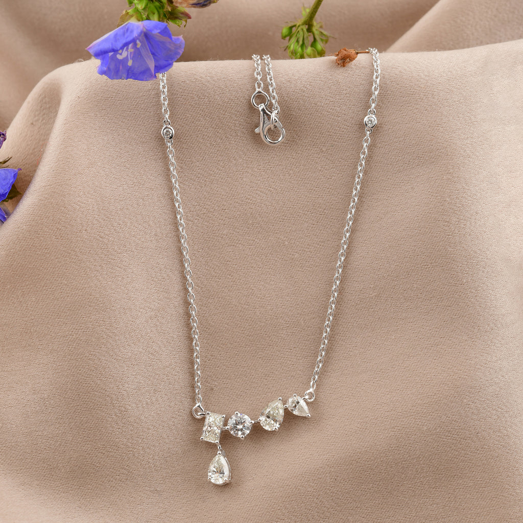 Minimalist 1.53Ct Fancy Cut Diamond Chain Necklace in Solid Gold