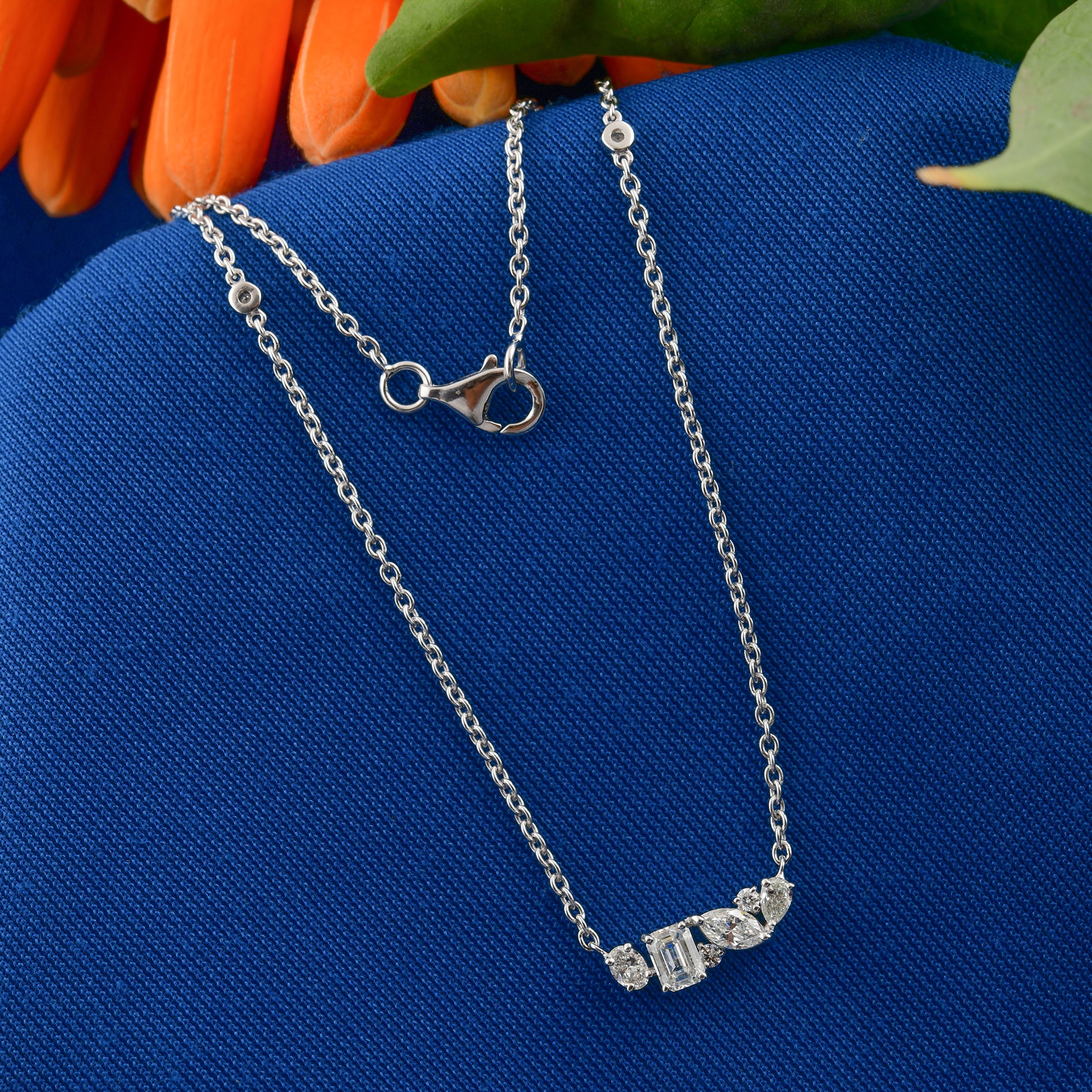 Delicate 0.67Ct Multi-Shaped Natural Diamond Drop Chain Necklace