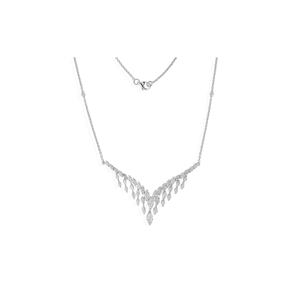 Waterfall 3.46Ct Marquise Cut Natural Diamond V-Shaped Wedding Necklace