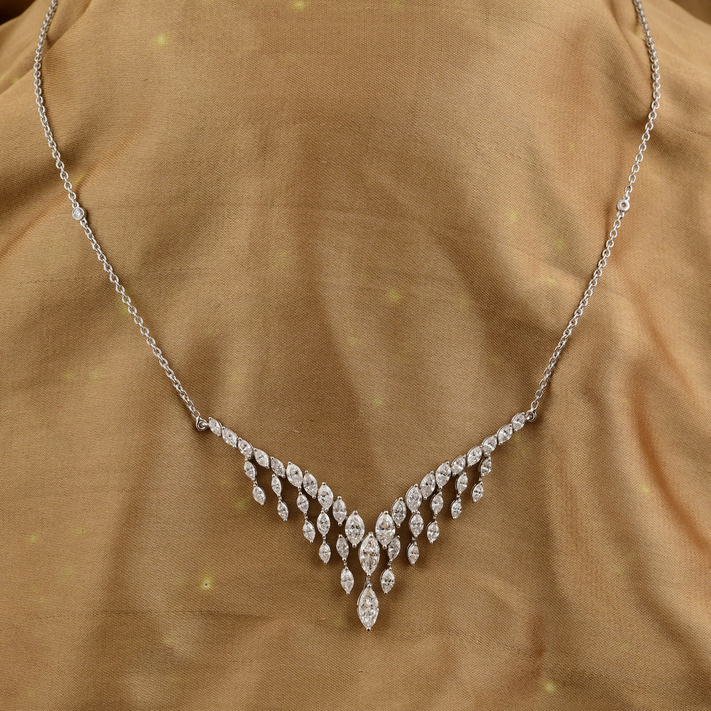 Waterfall 3.46Ct Marquise Cut Natural Diamond V-Shaped Wedding Necklace