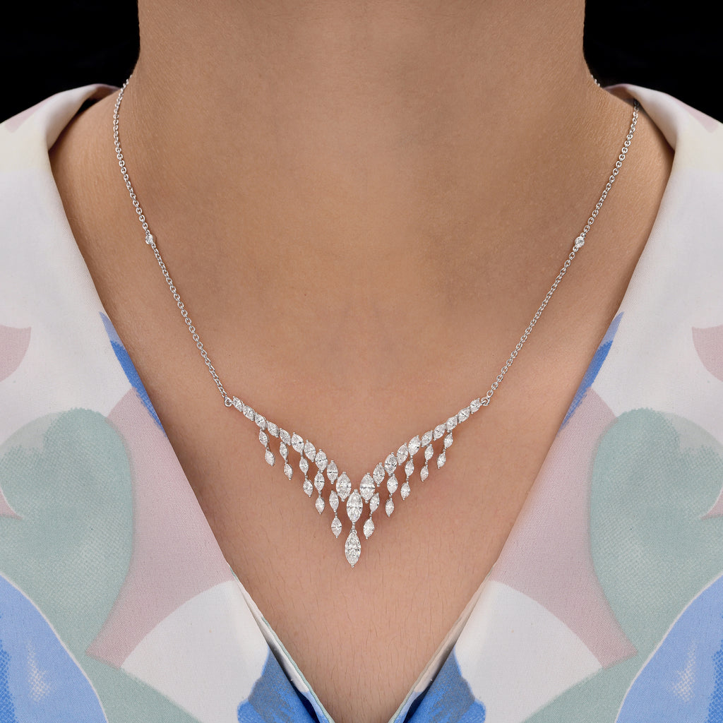 Waterfall 3.46Ct Marquise Cut Natural Diamond V-Shaped Wedding Necklace